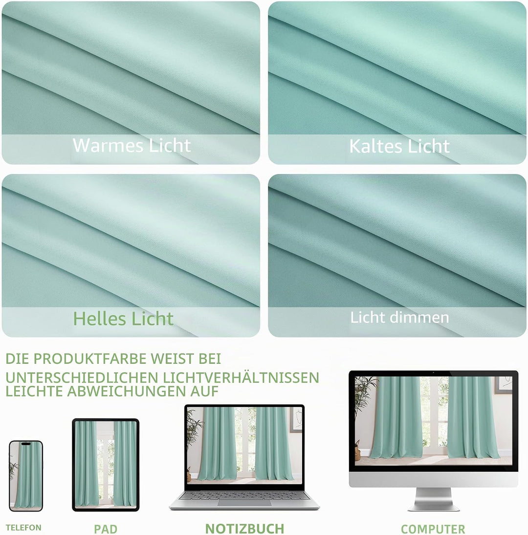 KGORGE Vorhang Grün Blickdicht Ösenvorhang 2er Set Blickdichte Gardinen Wohnzimmer Modern Kurz Verdu