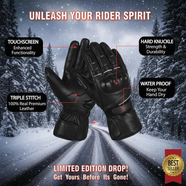 Hand Fellow Echtes Leder Winter Motorradhandschuhe wasserdichte Winter Motorbike Gloves Winddicht To
