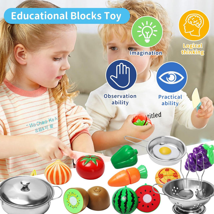 Kinderküche Zubehör 32 Stück Kinderküche Spielküche Zubehör,Lebensmittel Edelstahl Kochset Kinderspi