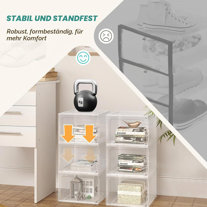 WOLTU Schuhboxen, 3er Set stapelbare Schuhbox, Schuhkarton Schuhkasten, mit magnetischer Tür, transp
