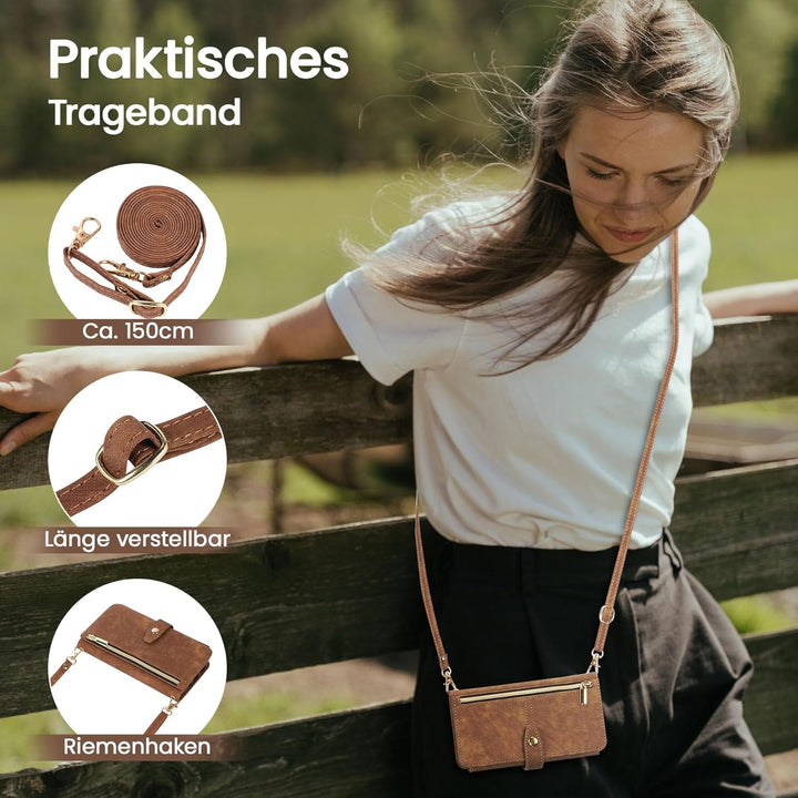 ZCDAYE iPhone 16 Pro Hülle mit Band, Leder iPhone 16 Pro Handykette Handyhülle Handytasche mit Korde