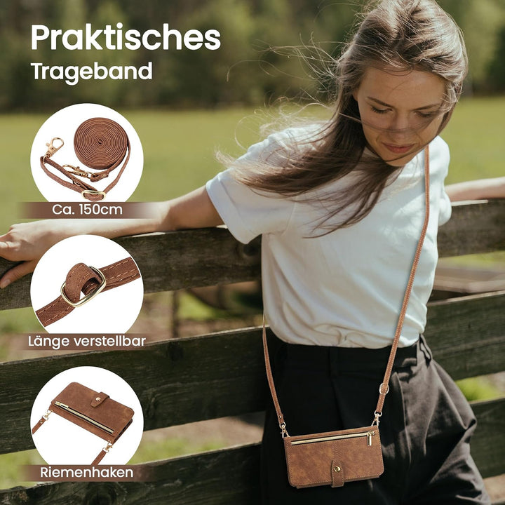 ZCDAYE Hülle für iPhone 16 mit Band Handykette, Leder iPhone 16 Handyhülle Handytasche mit Kartenfäc