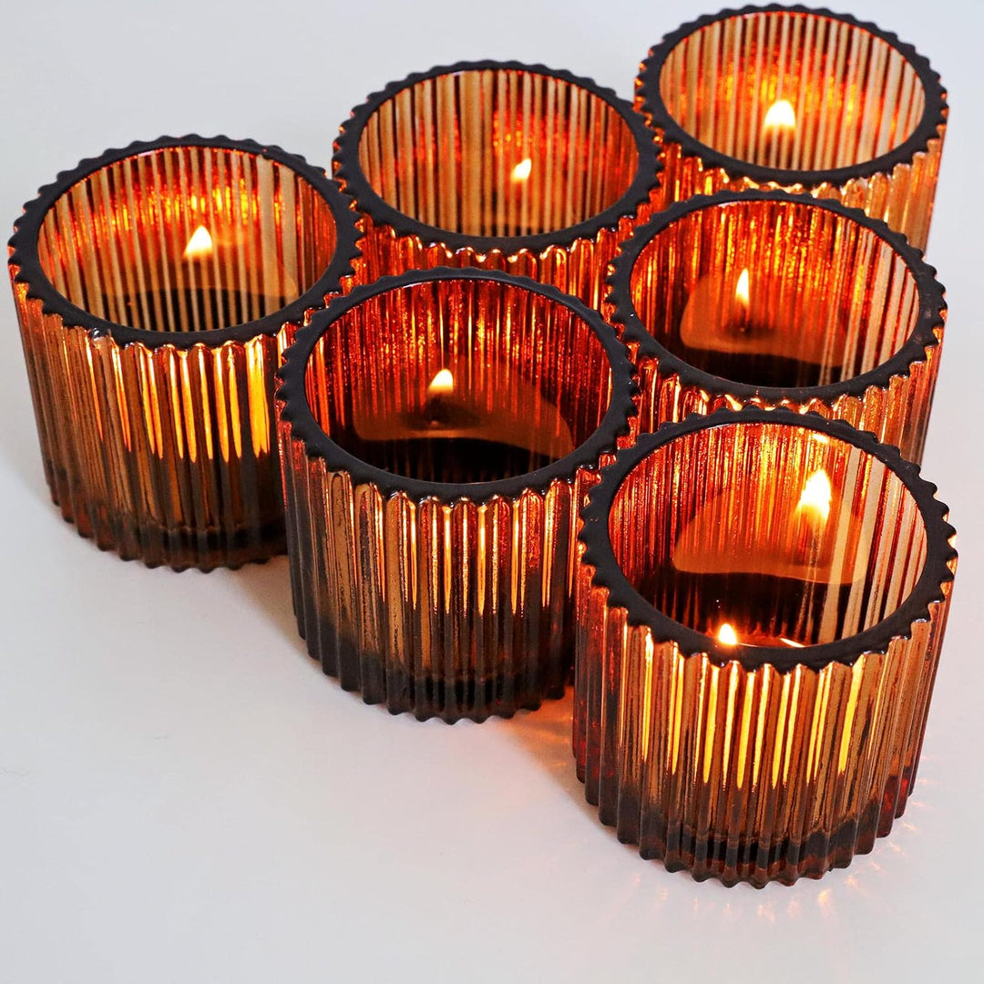 Vohocandle Braune Teelichthalter 6 Stück für Tischdekoration, Teelichtgläser Vintage für Hochzeitsfe