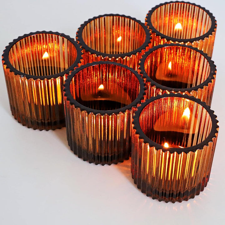Vohocandle Braune Teelichthalter 6 Stück für Tischdekoration, Teelichtgläser Vintage für Hochzeitsfe