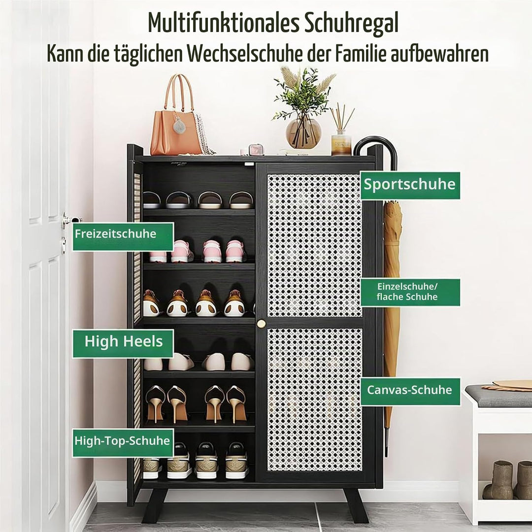 Generisch Schuhschrank Holz mit Korbgeflecht-Türen Moderner Bambus Schuhschränke Schuhschrank Schmal