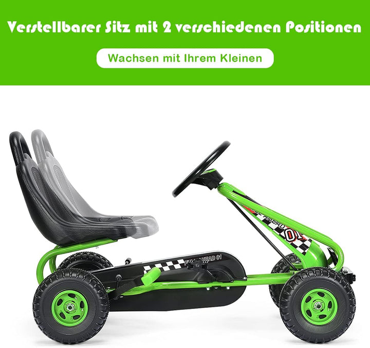 COSTWAY Gokart mit verstellbarem Sitz, Go Kart mit Handbremse, Tretauto bis 30 kg belastbar, Pedal G