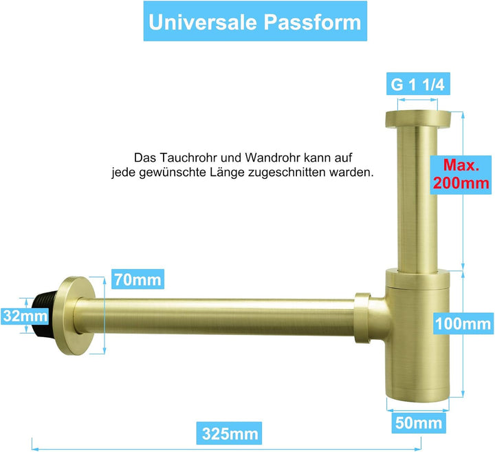 Keymark Design Siphon, Universal Designsiphon für Waschbecken & Waschtisch, Bad Abflussgarnitur pass
