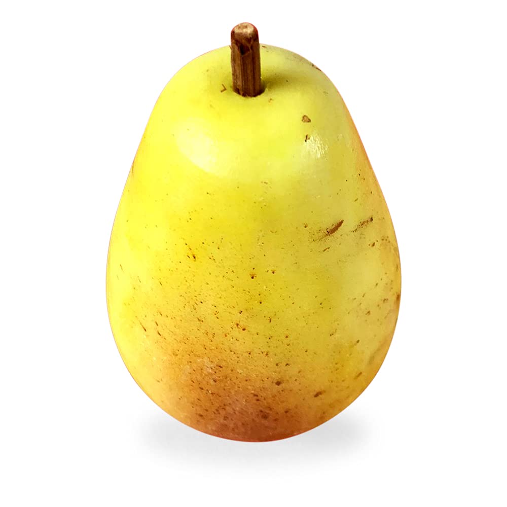 Tischskulptur Birne, gelb, Obst, aus Marmor, handbemalt, Marble Yellow Pear Fruit Sculpture