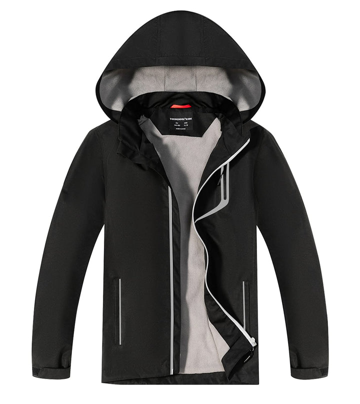 YoungSoul Kinder wasserdichte Regenjacke mit Abnehmbarer Kapuze 104-110 Schwarz, 104-110 Schwarz