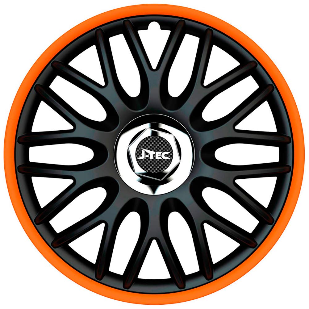 Satz J-Tec Radzierblenden Orden R 13-Zoll Schwarz/Orange + Chrom Ringe 13-inch Schwarz/Orange + Chro