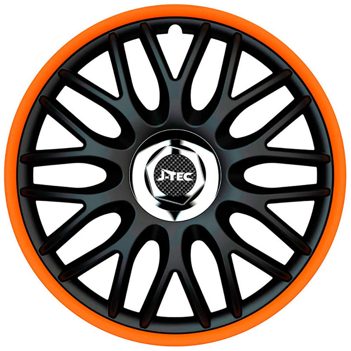 Satz J-Tec Radzierblenden Orden R 14-Zoll Schwarz/Orange + Chrom Ringe 14-inch Schwarz/Orange + Chro