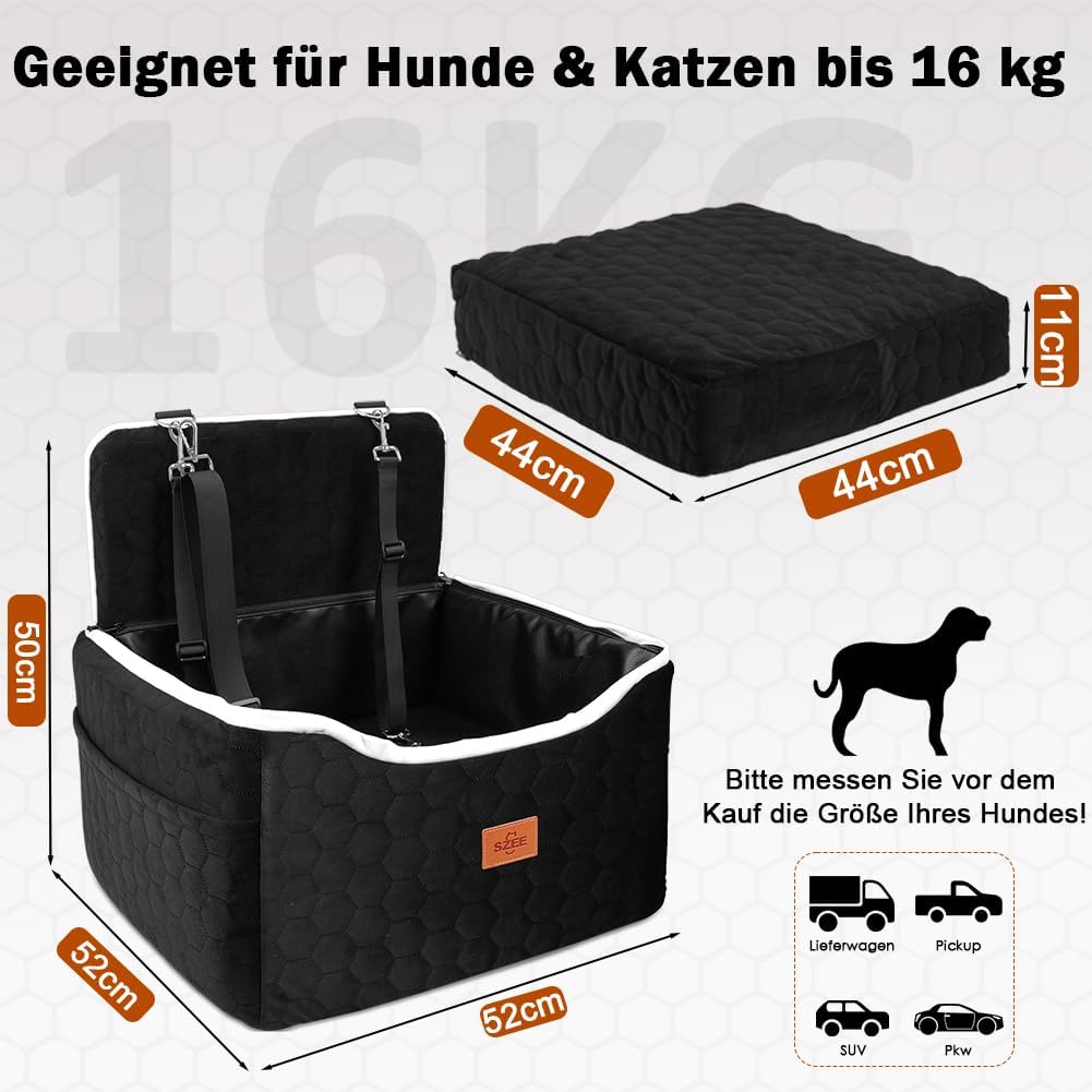 SZEE Stabiler Reise Hunde Autositz für Kleine/Mittlere Hunde bis 15 Kg, Einzigartiger Hundesitz Auto