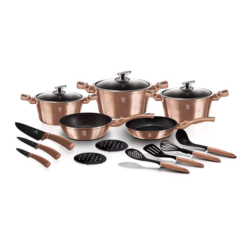 BH/6161 Kochgeschirr-Set, 17 Stück, Metallic Line Rose Gold Edition