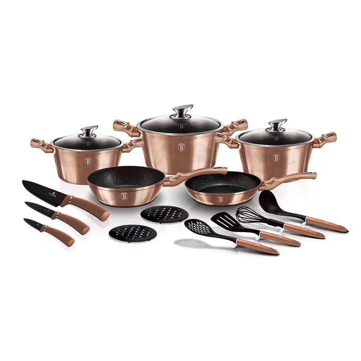 BH/6161 Kochgeschirr-Set, 17 Stück, Metallic Line Rose Gold Edition