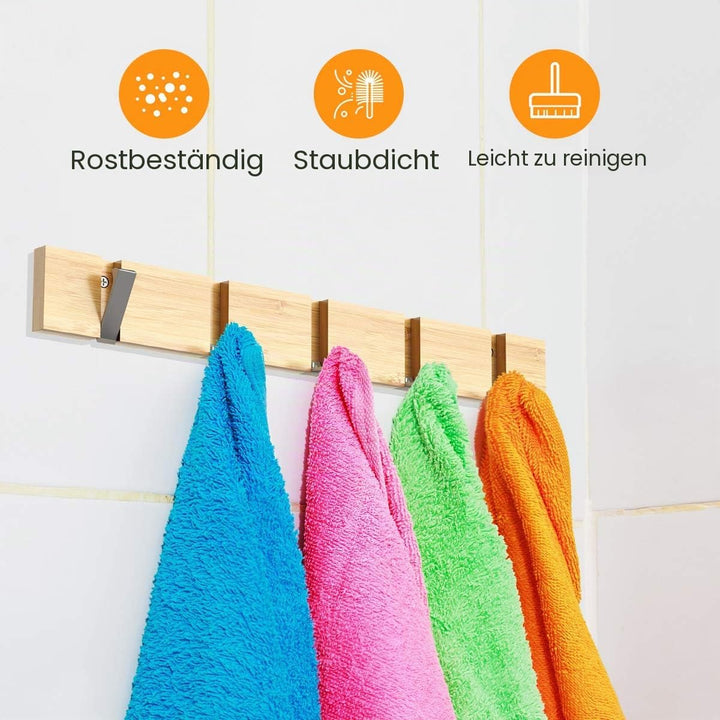 Anjuer Garderobenständer, Wandmontage, Kleiderständer, 5 Haken, einziehbar, robust, Huthalter, Bambu
