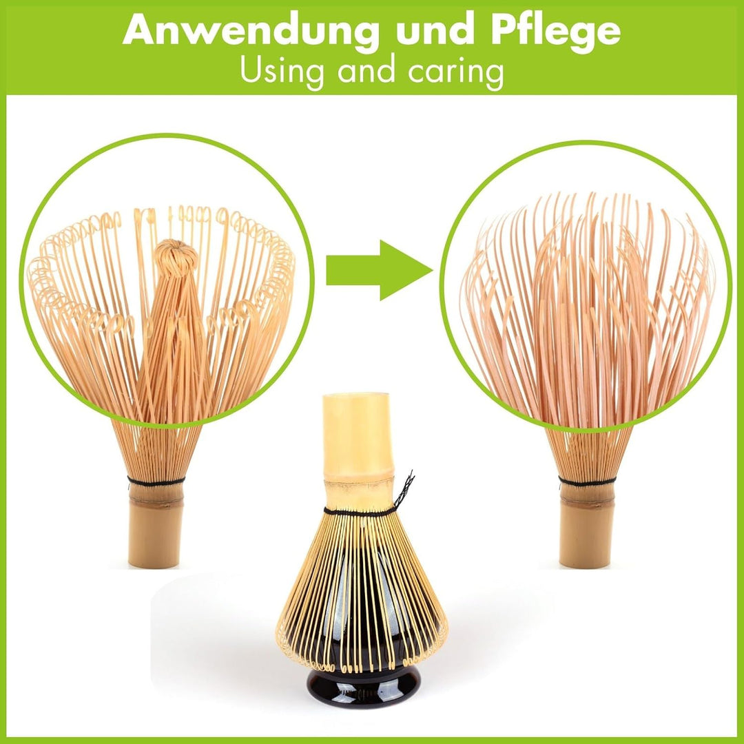 Goodwei Matcha Set komplett mit Matchabesen, Matcha Löffel und Matcha Schale aus Keramik mit Besenha