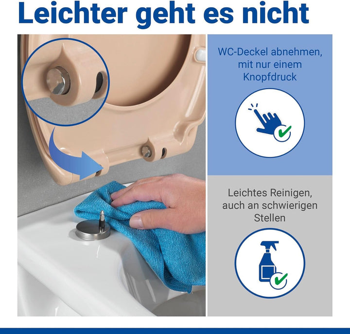 WENKO WC-Sitz Ottana Beige, hygienischer Toilettensitz mit Absenkautomatik, WC-Deckel mit Fix-Clip B