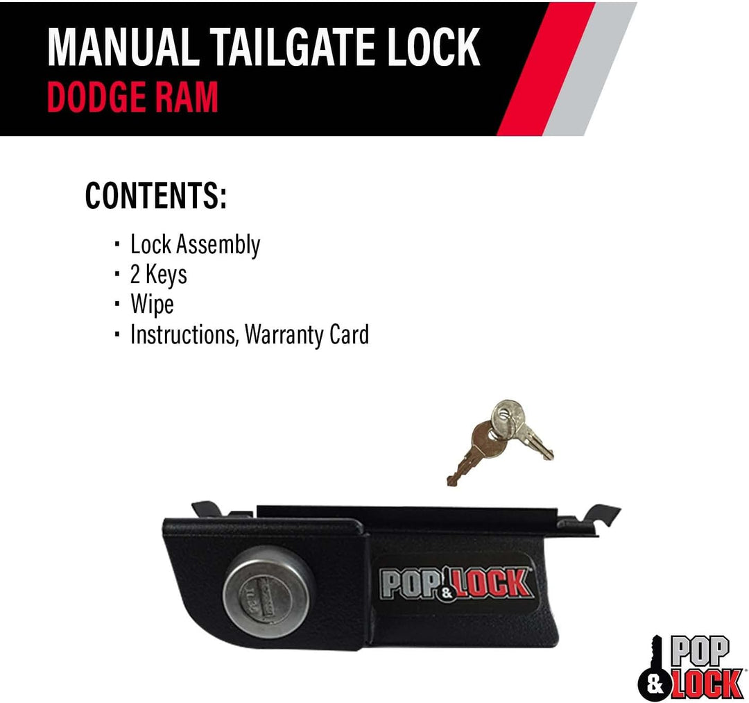 POP & LOCK Manuelles Heckklappenschloss für Dodge Ram 1500, 2500 und 3500, passend für 2002 bis 2008