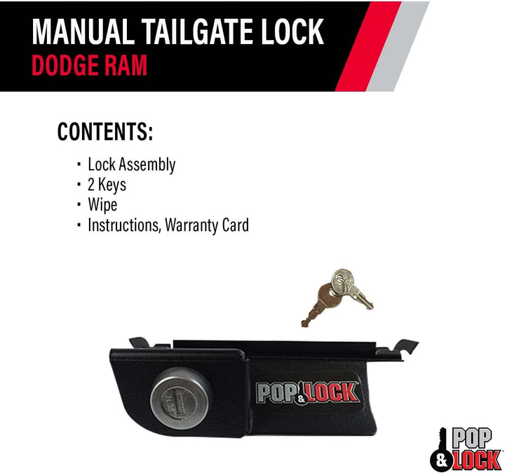 POP & LOCK Manuelles Heckklappenschloss für Dodge Ram 1500, 2500 und 3500, passend für 2002 bis 2008