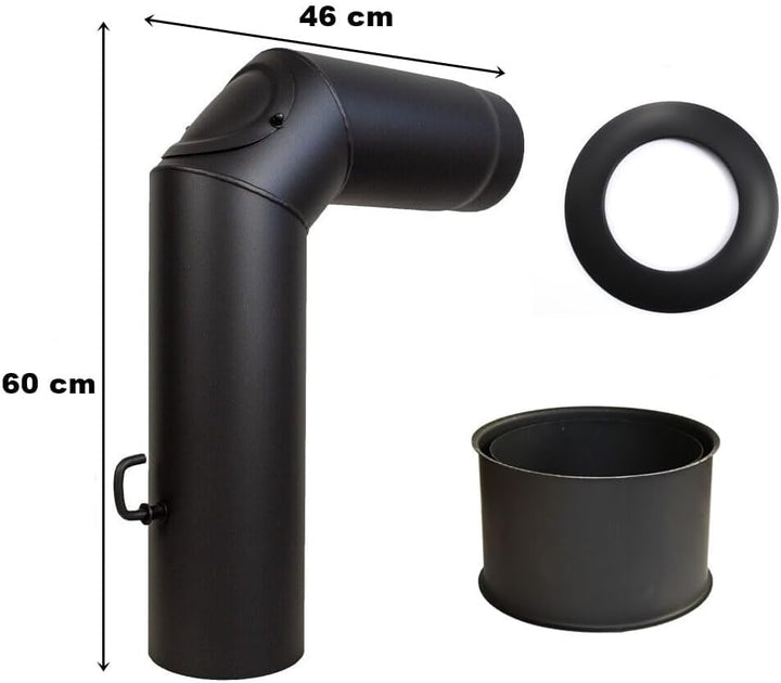 Kaminrohr Ofenrohr-Set Standard 2mm Hauptrohrset mit Drosselklappe Ofenbogen Wandrosette & Wandfutte