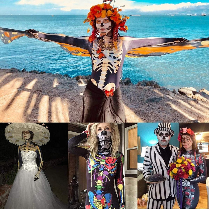 Neusky Lady Skull Skelett Kostüm Perfektes Kostüm für Halloween, Weihnachten, Karneval oder Mottopar