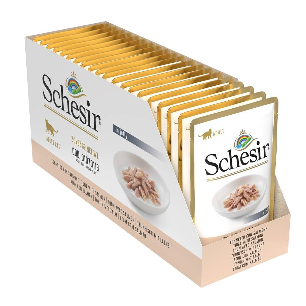 Schesir Cat Jelly Thunfisch mit Lachs, Katzenfutter nass, 20 Beutel x 85 g Thunfisch mit Lachs 85 g