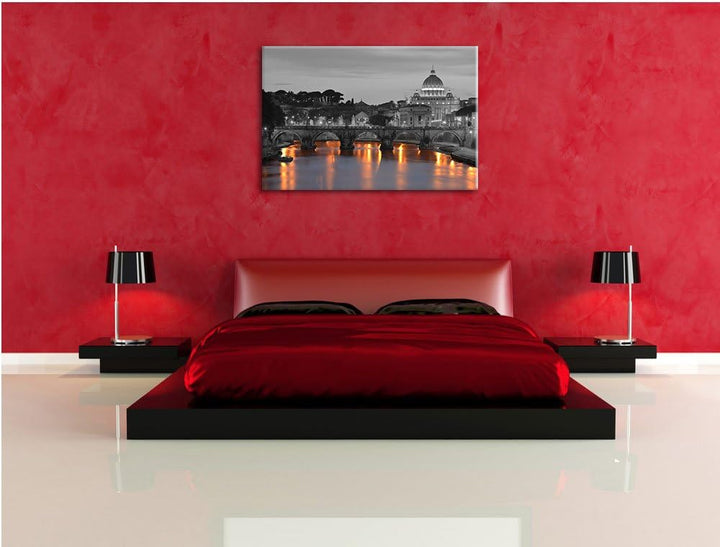 beleuchteter Petersdom am Abend schwarz/weiss Format: 100x70 auf Leinwand, XXL riesige Bilder fertig