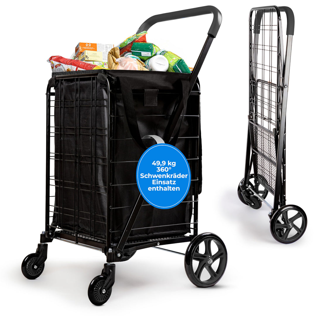 SereneLife Einkaufstrolley, Einkaufswagen Klappbar mit 50L Kapazität, Shopping Trolley belastbar bis