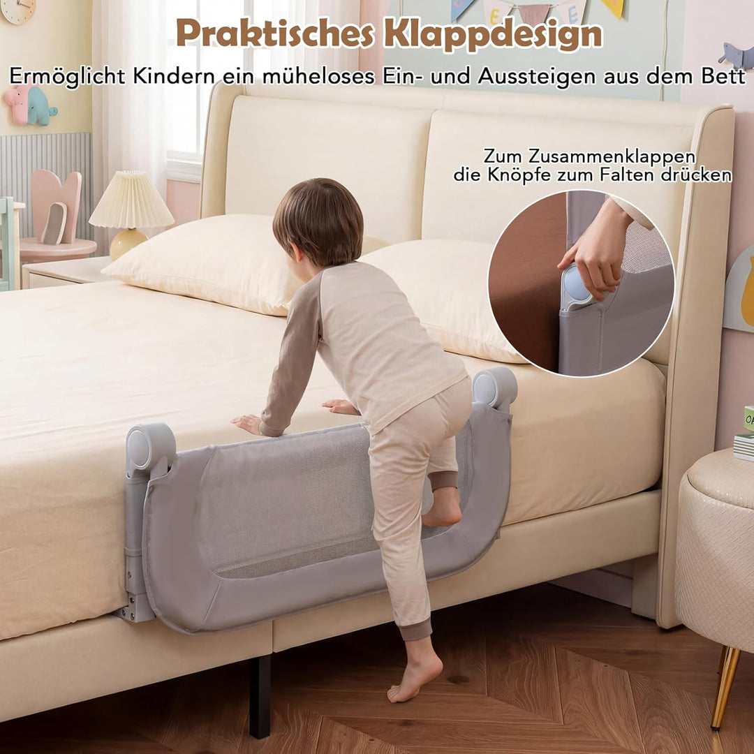 COSTWAY Bettgitter klappbar, 80 x 60 cm Bettschutzgitter mit abnehmbarem Oxford-Bezug, U-förmigem Ge