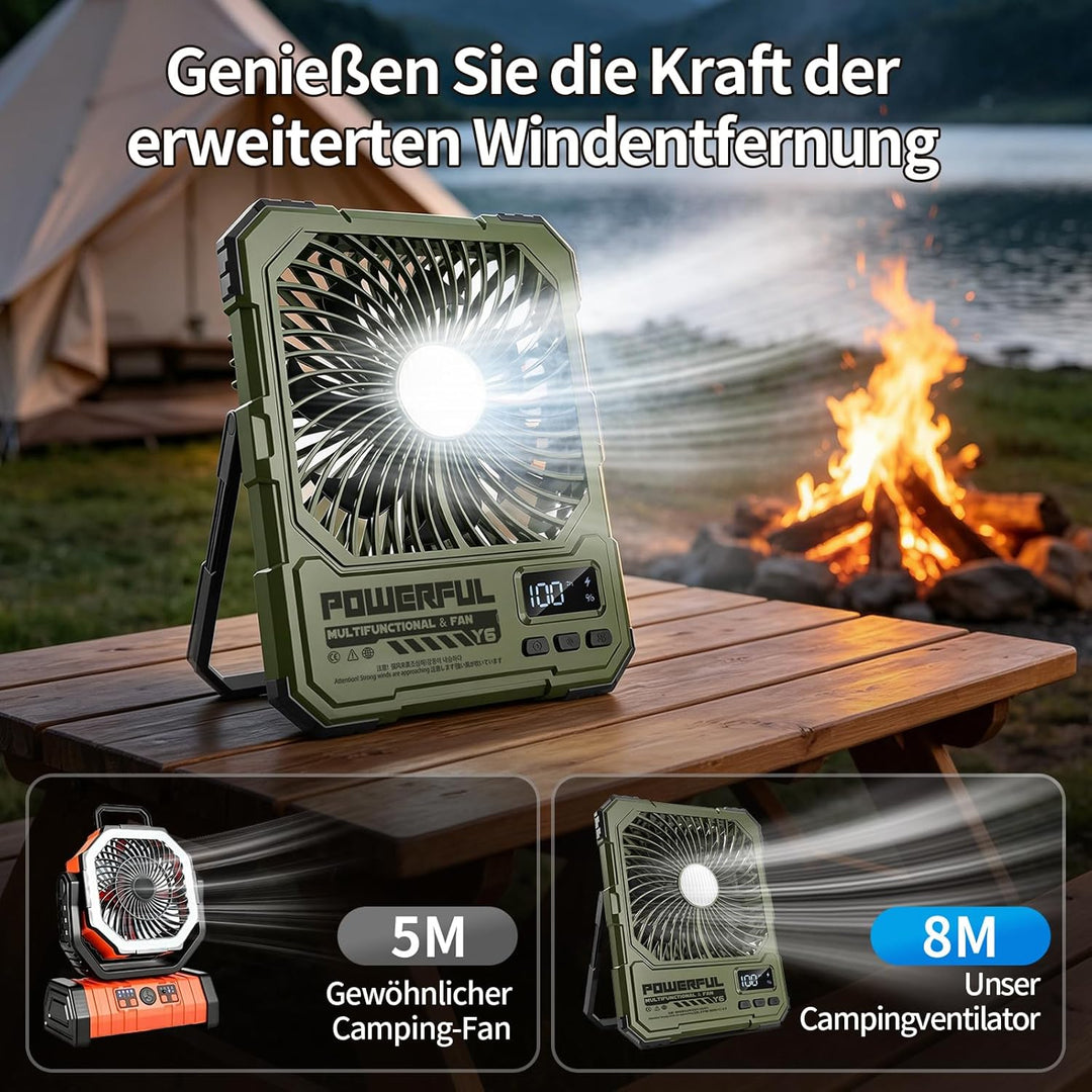yAyusi 20000mAh Akku Ventilator Camping mit Lampe,Tragbarer Reise Ventilator mit Fernbedienung Timer