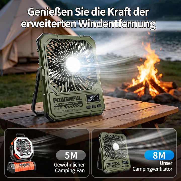 yAyusi 20000mAh Akku Ventilator Camping mit Lampe,Tragbarer Reise Ventilator mit Fernbedienung Timer