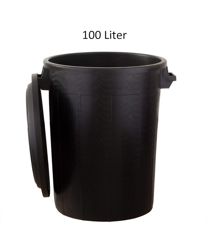 Universaltonne 100 Liter Deckel 2 Tragegriffen Allzweck Tonne Schwarz (100 Liter Tonne mit