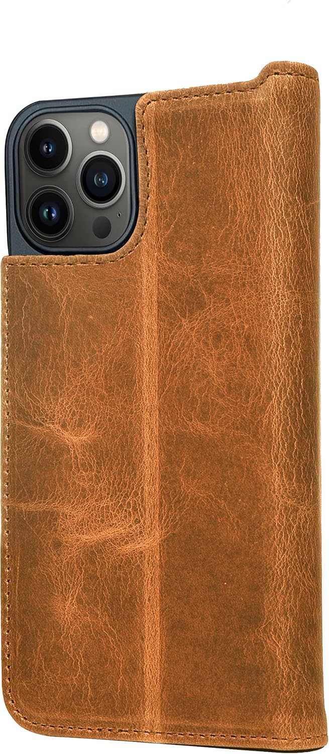 Porter Riley - Lederhülle für iPhone 13 Pro Max (6.7"). Premium Echtleder Standhülle/Ledertasche/Bri