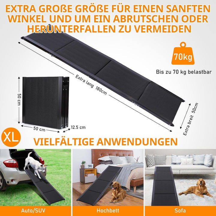 FASNATI 180×50cm Hunderampe Auto Klappbar, bis 70kg, Anti-Rutsch Hunderampe für grosse Hunde, Leicht