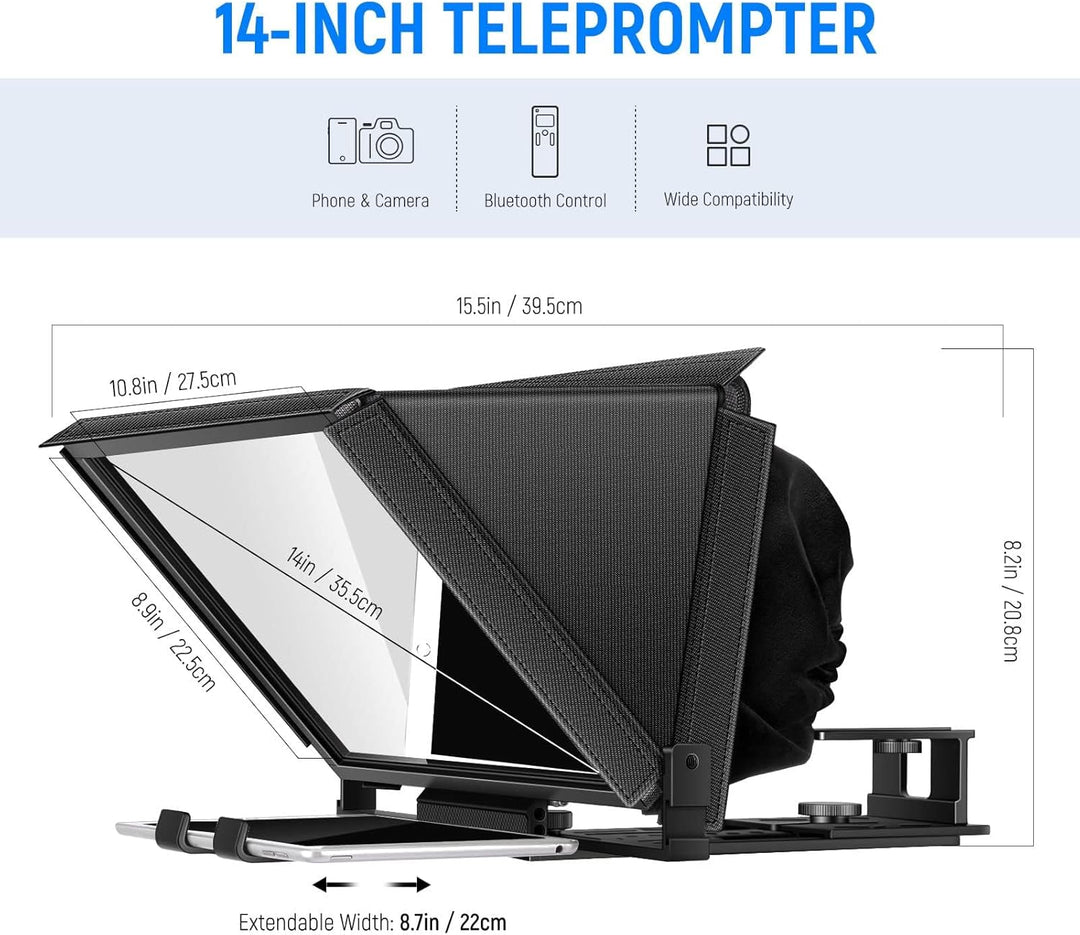 NEEWER X12 Teleprompter aus Aluminium mit RT 110 Fernbedienung und App Steuerung, kompatibel mit iPa