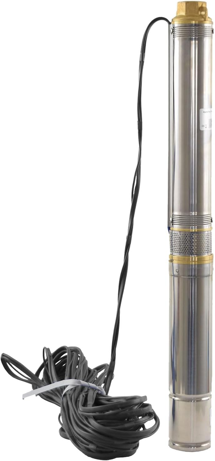 Agora-Tec® 3 Zoll Brunnenpumpe Tiefbrunnenpumpe PREMIUM 250W mit 20m Kabel, Qmax: 5500l/h, Hmax : 23
