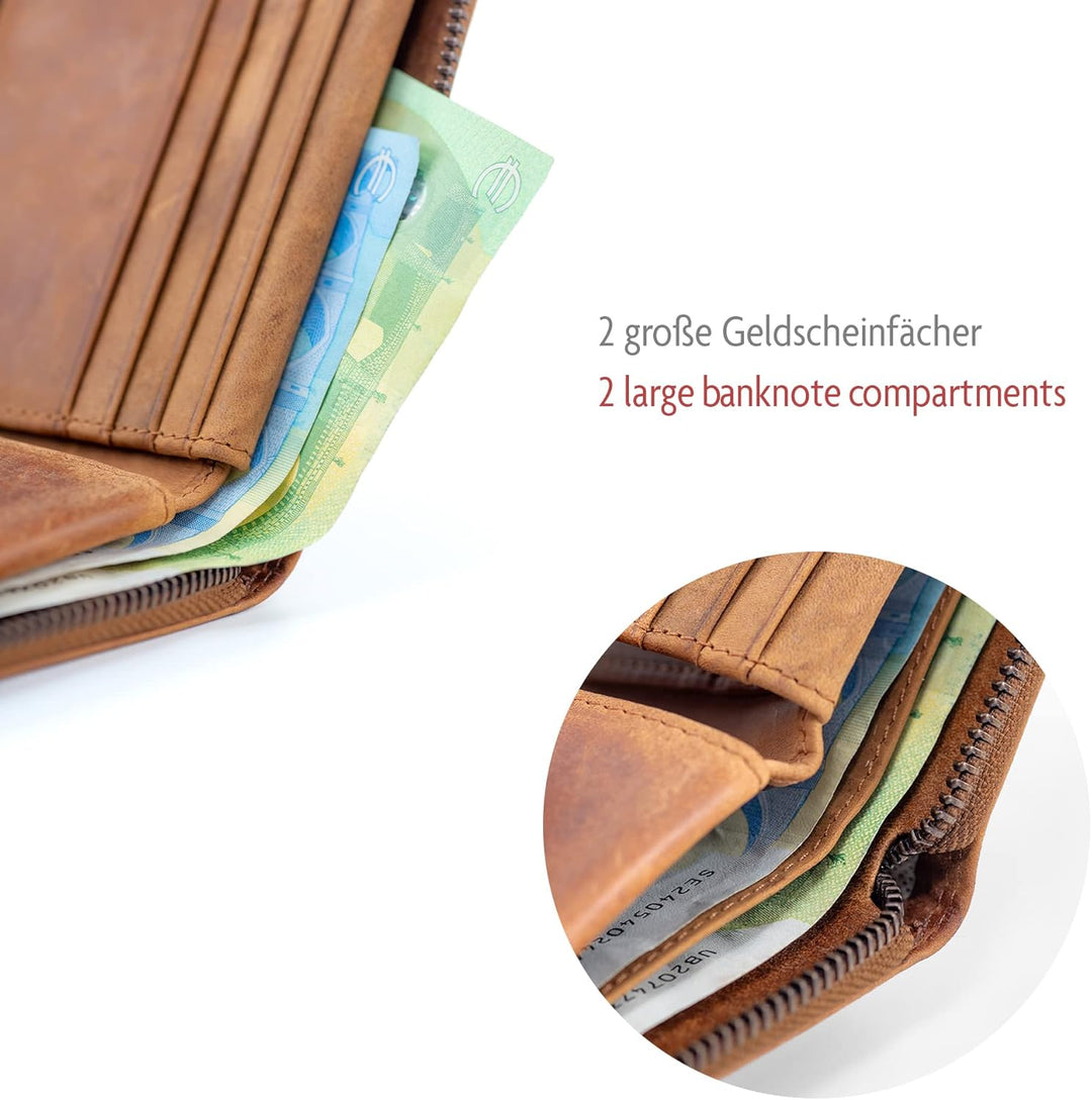 Fa.Volmer ® Herren Leder Geldbörse mit umlaufenden Reissverschluss - echtes Rindsleder - RFID-Schutz