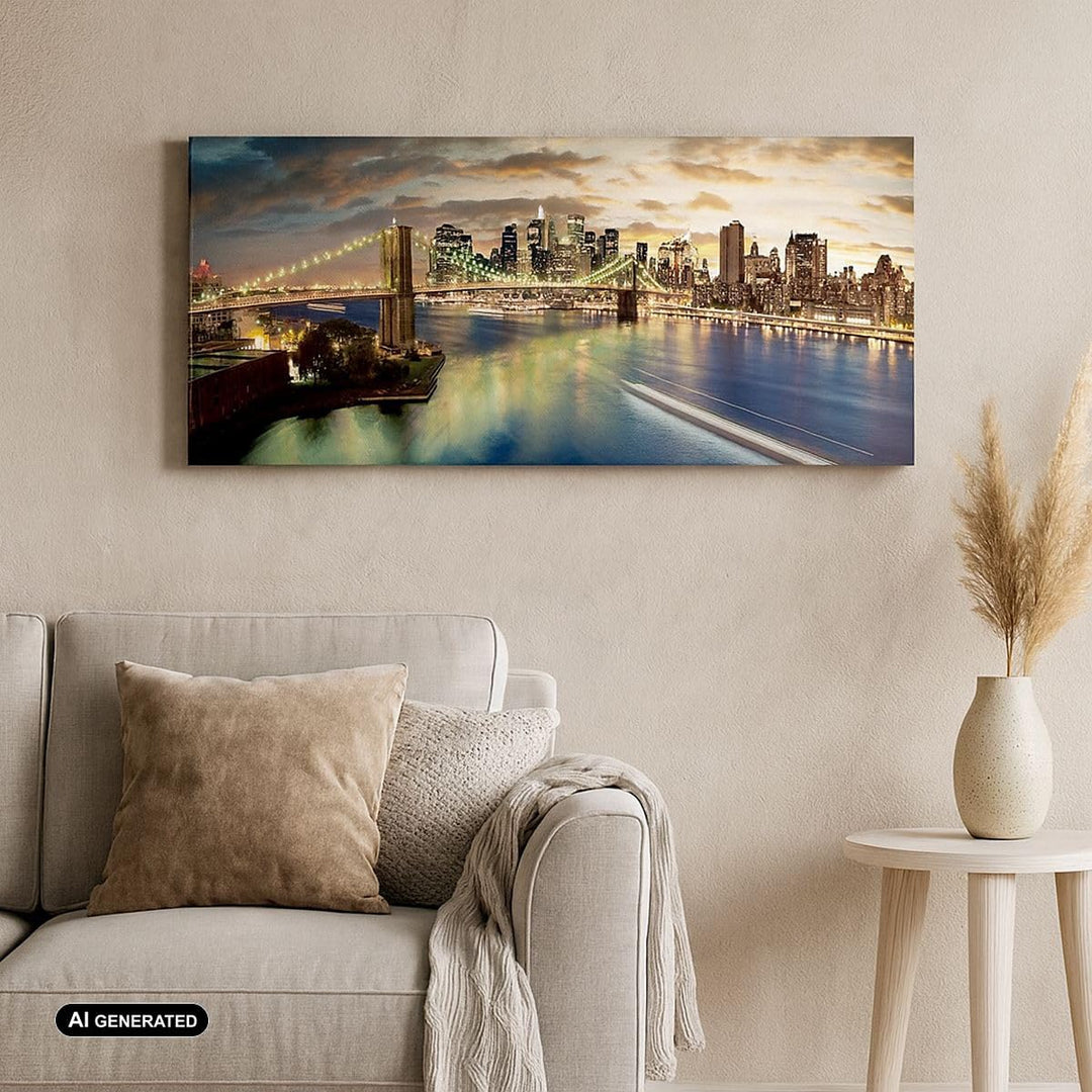 Wandbilder Dekoration Wohnzimmer Amerika Architektur New York Panorama Bilder auf Leinwand 120x50cm
