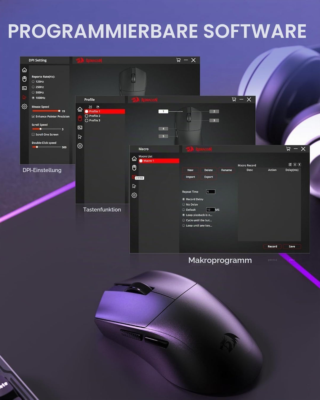 Redragon M821 Ergonomische Kabellose Gaming Maus 54g 3-Mode 12800DPI 1000Hz
