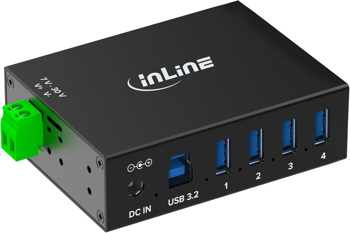 Inline USB 3.2 Gen.1 Industrie-Hub mit 4 Ports, Aluminiumgehäuse, DIN-Schienen-Montage, aktiver USB-