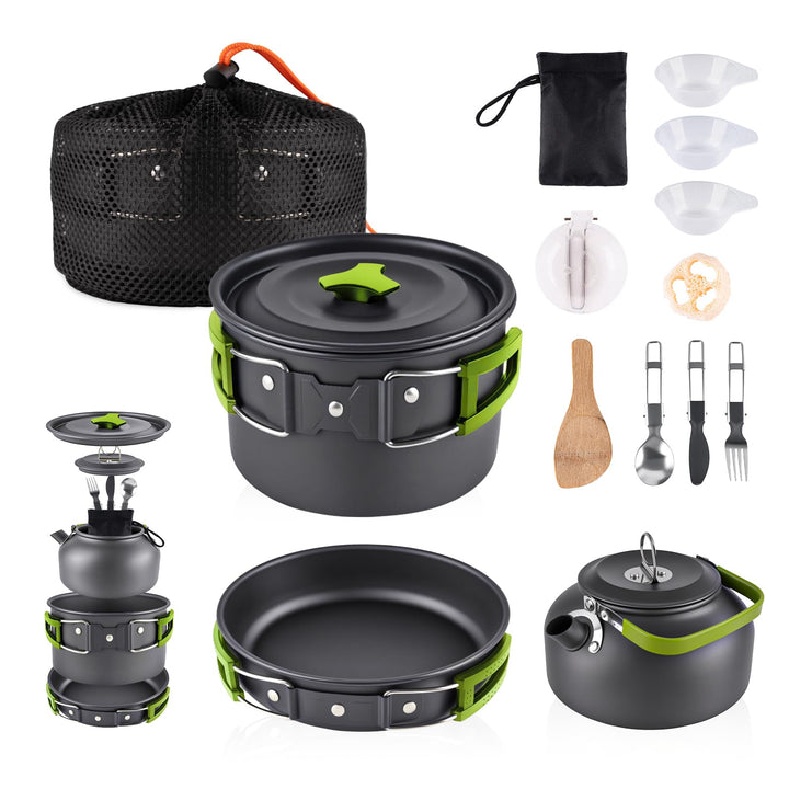 aiGear Camping Kochgeschirr Set/Outdoor Geschirr Set | Camping Topf Kochtopf Tragbar Aluminium | mit