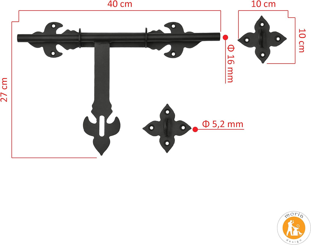 MORIA DESIGN Türverriegelung mit Vorhängeschloss 40 cm | Zertifizierter Stahl Bolzenriegel | Riegels