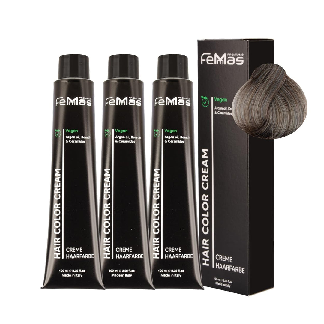 FemMas Haarfarbe 3x Hellblond Asch Intensiv 8.11 I Creme Haarfarbe mit Arganöl, Keratin & Ceramiden