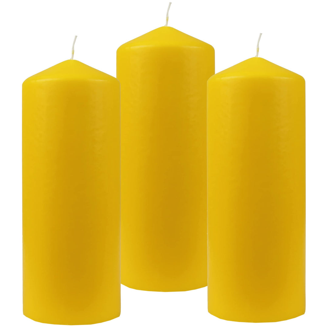 HS Candle Stumpenkerzen Wachskerzen Ø8cm x 20cm (3er Pack) Gelb - Lange Brenndauer, Hergestellt in E
