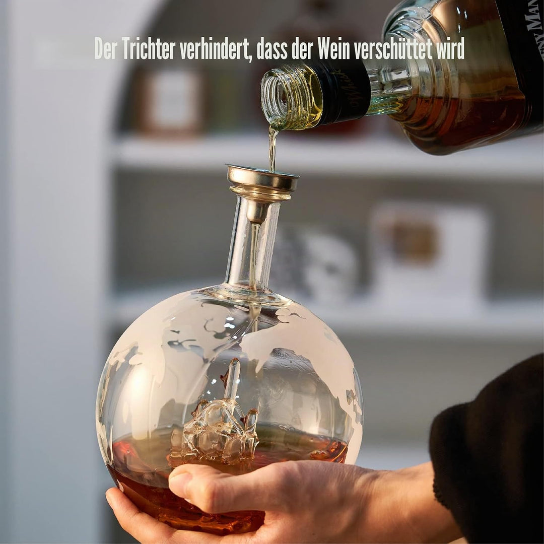 Zcoolo Whisky Decanter Set 850 ml Decanter, 2 Engraved Ball Glasses, Stainless Steel Funnel and 8 St