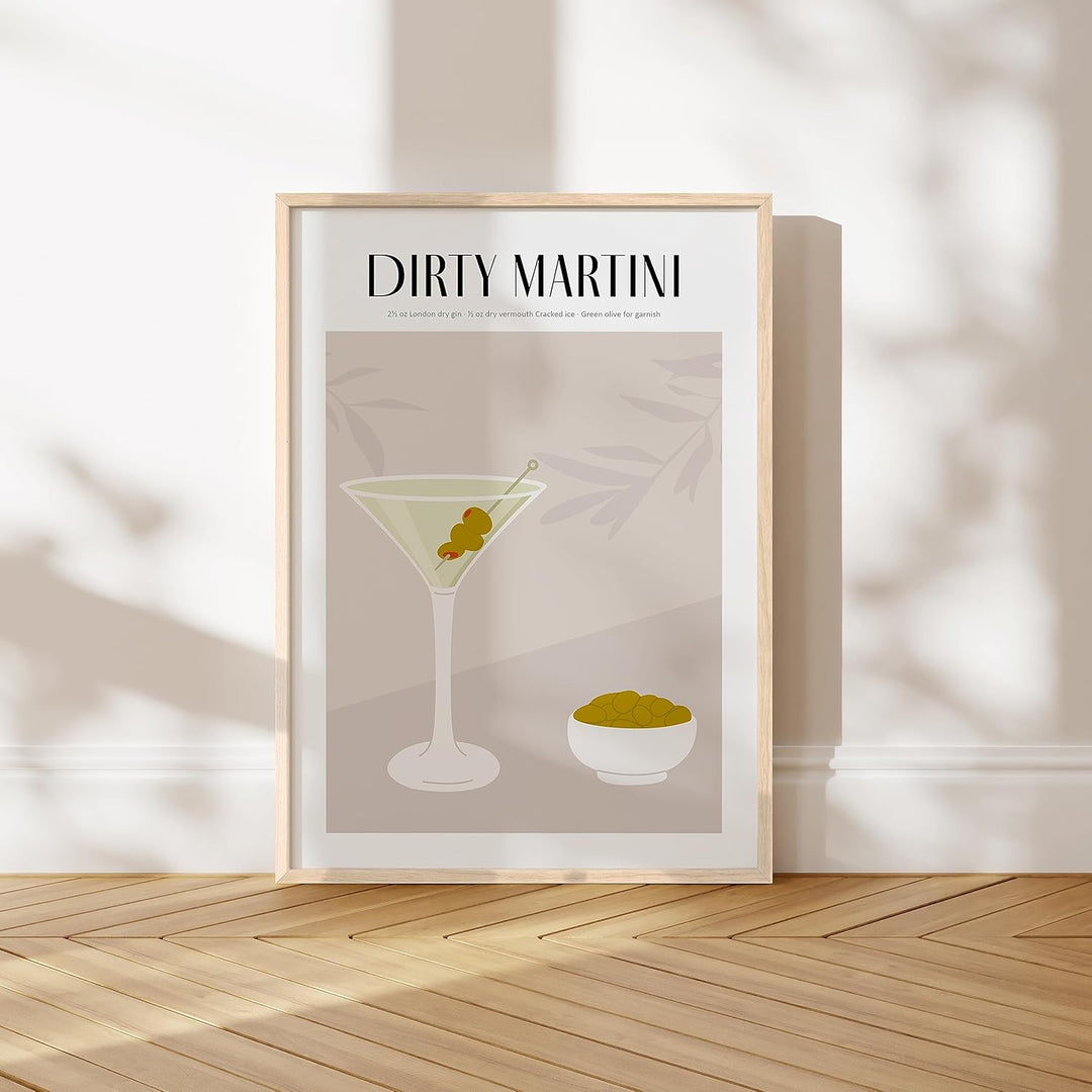 JUNOMI® Dirty Martini Poster DIN A2, Cocktail, Longdrink, Bar, Getränke, Cocktail Set | Mit Rahmen N