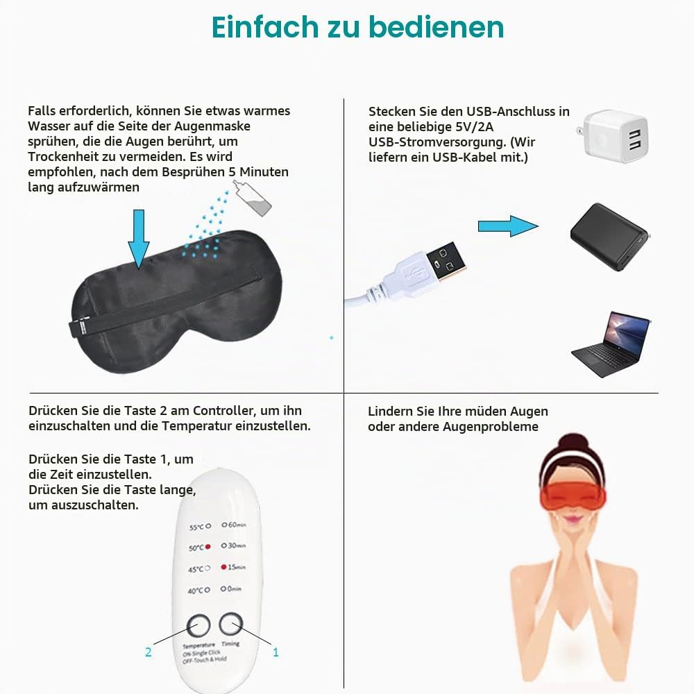 Beheizbare Augenmaske für trockene Augen, PJYU Wärmende Augenmaske Elektrische Maske zur Behandlung