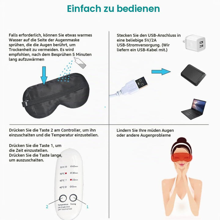 Beheizbare Augenmaske für trockene Augen, PJYU Wärmende Augenmaske Elektrische Maske zur Behandlung