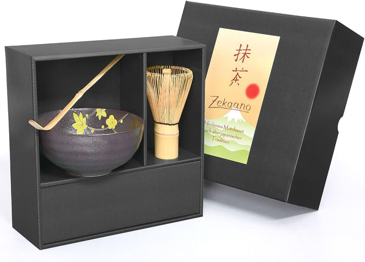 Aricola Matcha-Set 3-teilig, 250ml anthrazit gelb, bestehend aus Matcha-Schale, Matcha-löffel und Ma