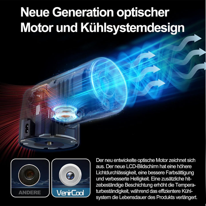 Mini Beamer mit WLAN 6 & Bluetooth 5.0, VenirCool P2 Tragbarer Projektor 13000L, 4K Unterstützung, E
